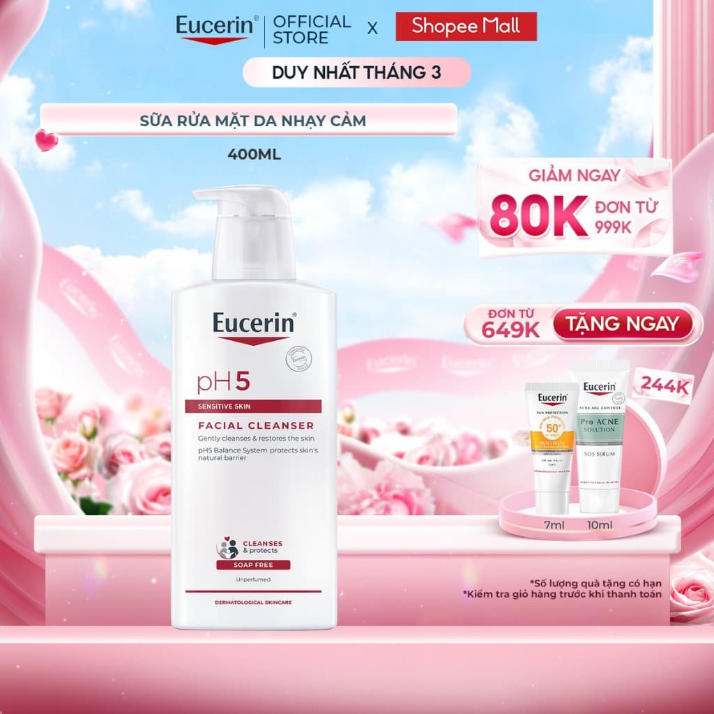 Sữa rửa mặt không gây kích ứng cho da nhạy cảm Eucerin pH5 Facial Cleanser 400ml